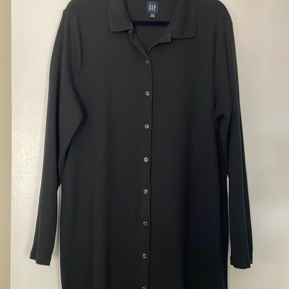 Gap Solid Black Button Down Collared Ribbed Long … - image 6